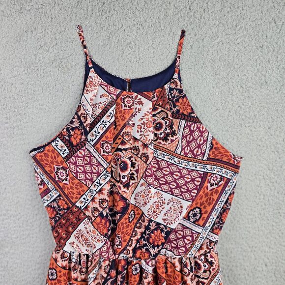 By & By Sun Dress Womens S Orange Blue Patchwork Colorful Lined Shoulder Straps - Picture 5 of 15